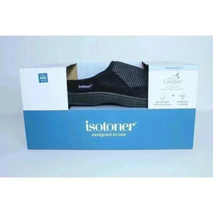 Isotoner Men's Memory Foam Cushioned Hoodback Black Eco Comfort Slippers NIB